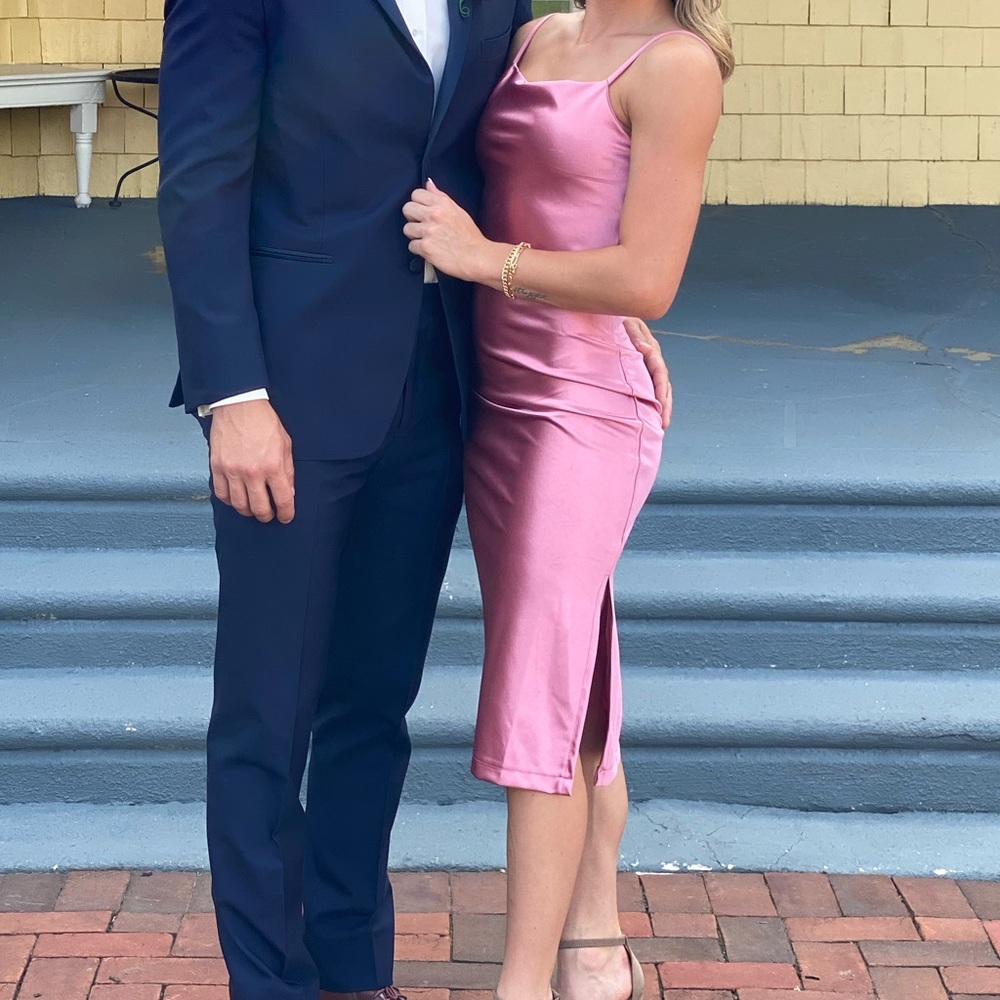 Pink Satin Midi Dress
